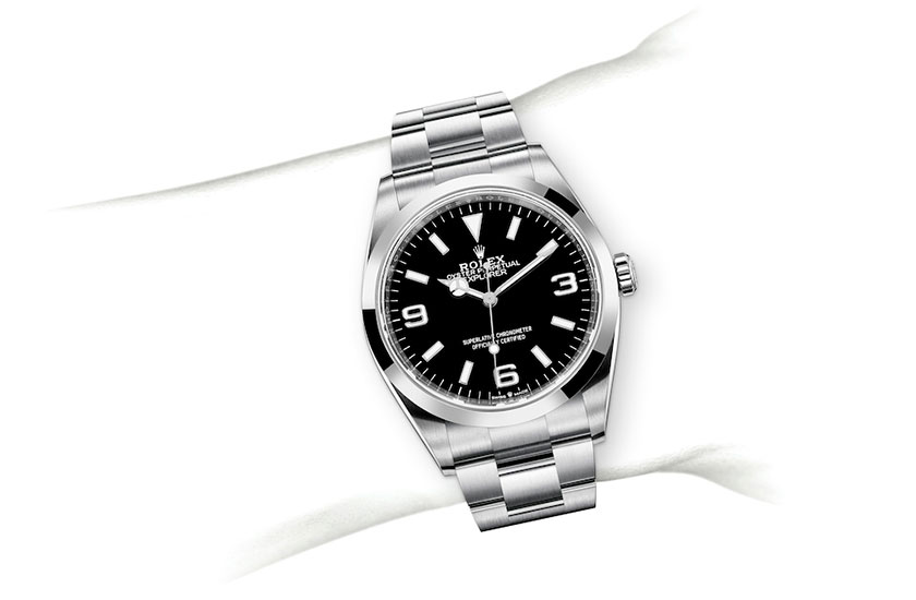 Simulation wrist Rolex watch Explorer Oystersteel and Black Dial in Relojería Alemana