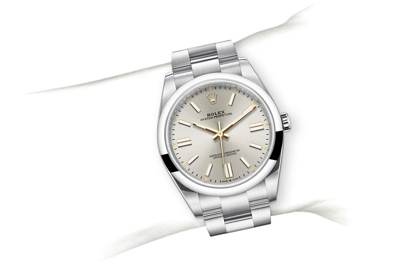 Simulation wrist Rolex Oyster Perpetual 41 Oystersteel and silver dial in Relojería Alemana