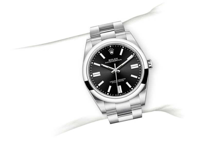 Simulation wrist Rolex Oyster Perpetual 41 Oystersteel and Vivid black dial in Relojería Alemana