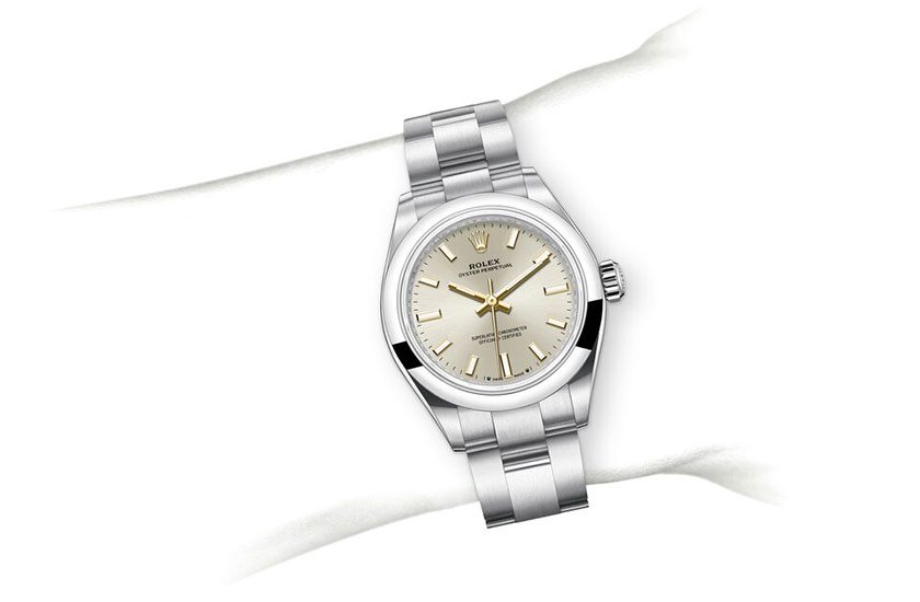 Simulation wrist Rolex Oyster Perpetual 28 Oystersteel and silver dial in Relojería Alemana