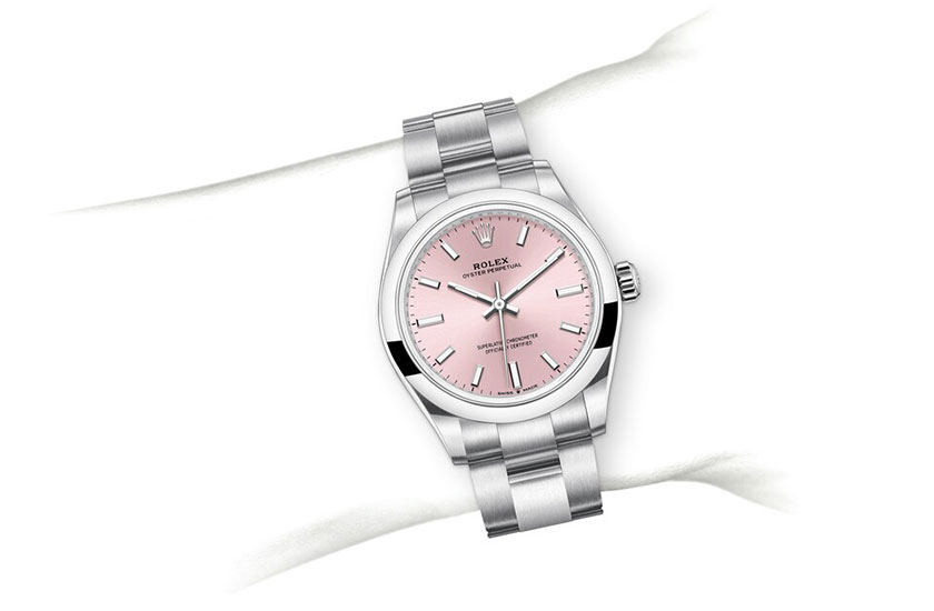 Simulation wrist Rolex Oyster Perpetual 31 Oystersteel and pink dial in Relojería Alemana