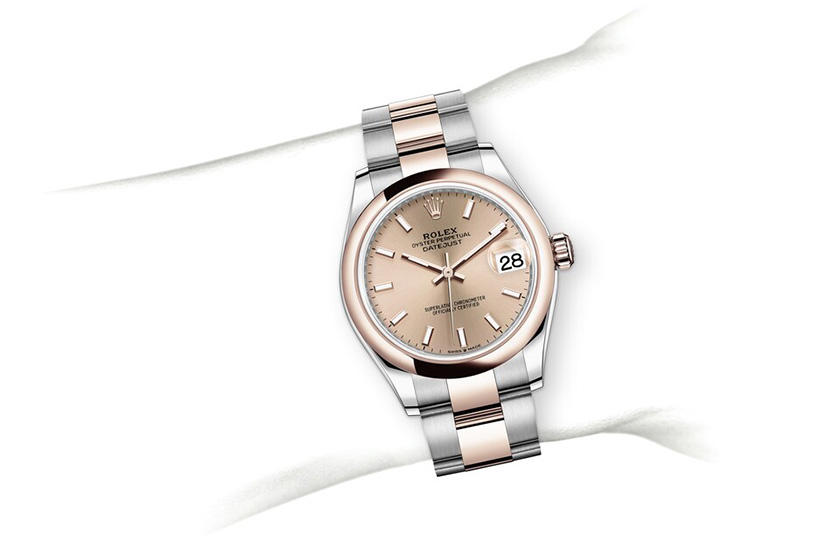 Simulation wrist Rolex Datejust 31 Oystersteel, Everose gold and Rosé-colour dial in Relojería Alemana