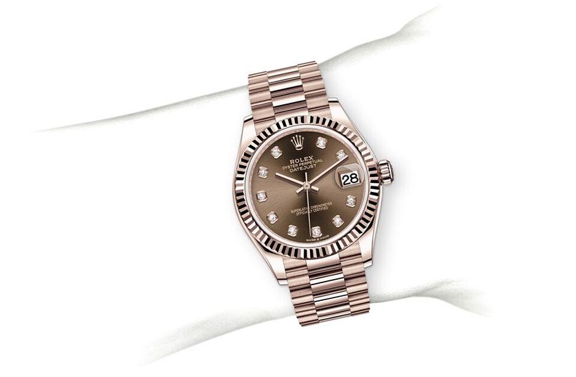 Simulation wrist Rolex Datejust 31 chocolate dial set with diamonds in Relojería Alemana